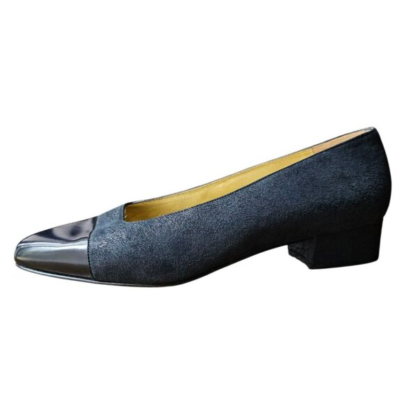 Vintage Bruno Magli Blue Leather Pumps Block Heel Cap Toe Narrow Womens 8.5 AA - Picture 14 of 14